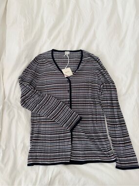 NWT KULE Navy, White & Black Striped Long-Sleeve V-Neck Cardigan